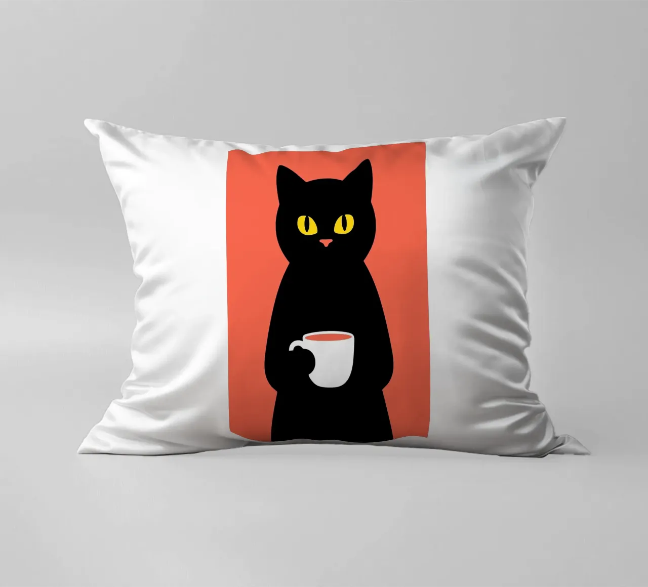 Gatto nero con tazza di caffè cuscino da Arjun