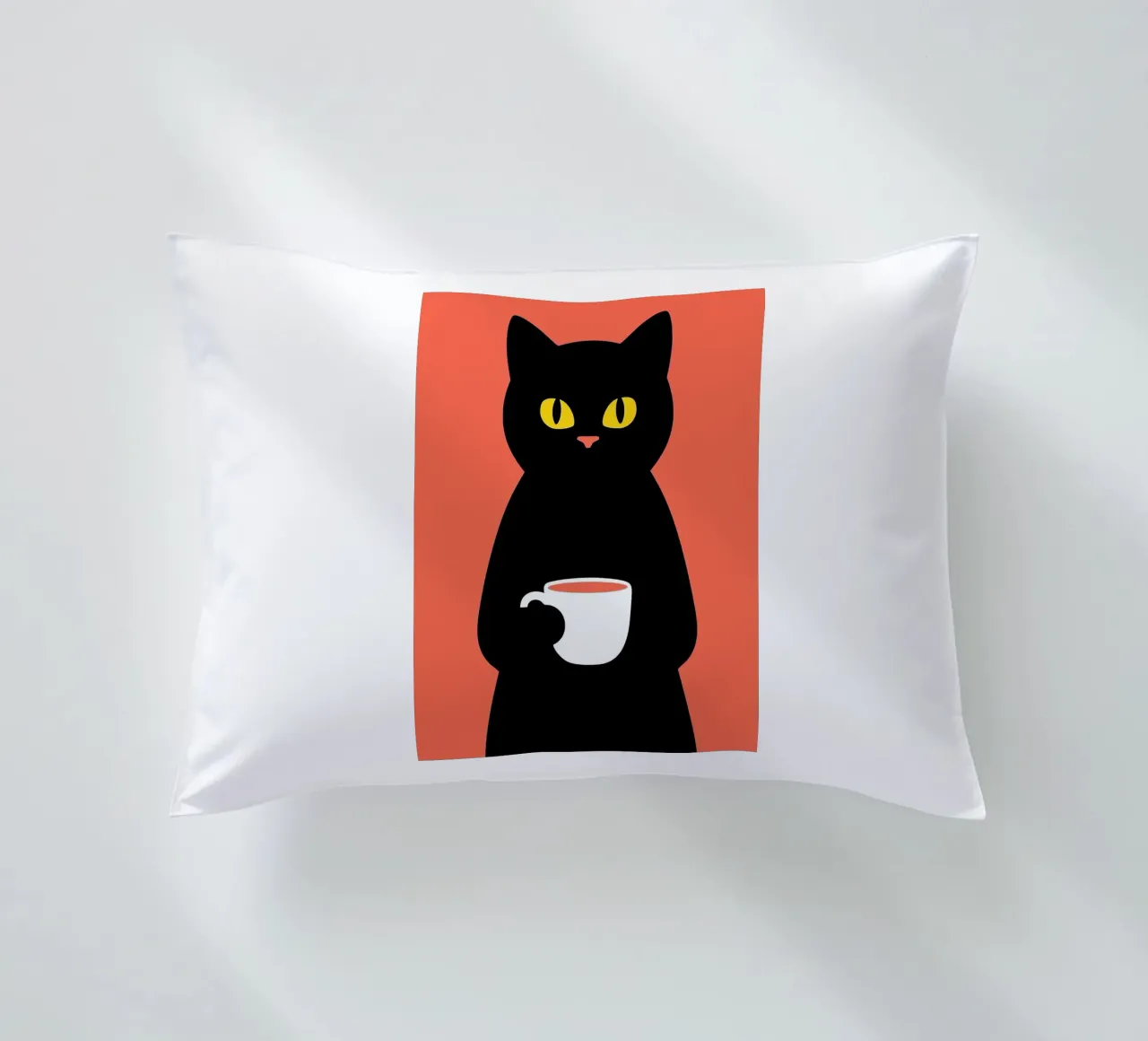 Gatto nero con tazza di caffè cuscino da Arjun