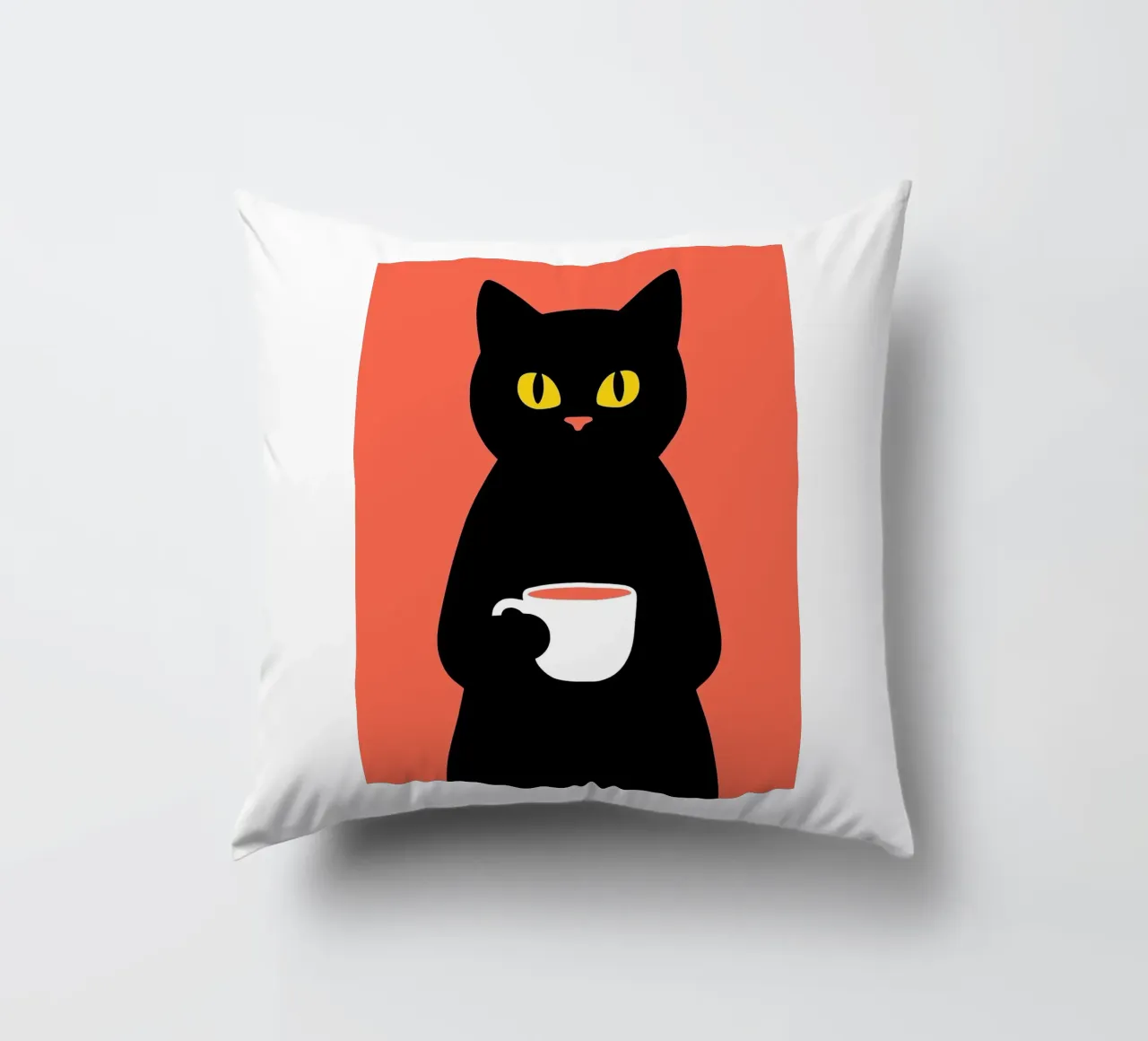 Gatto nero con tazza di caffè cuscino da Arjun