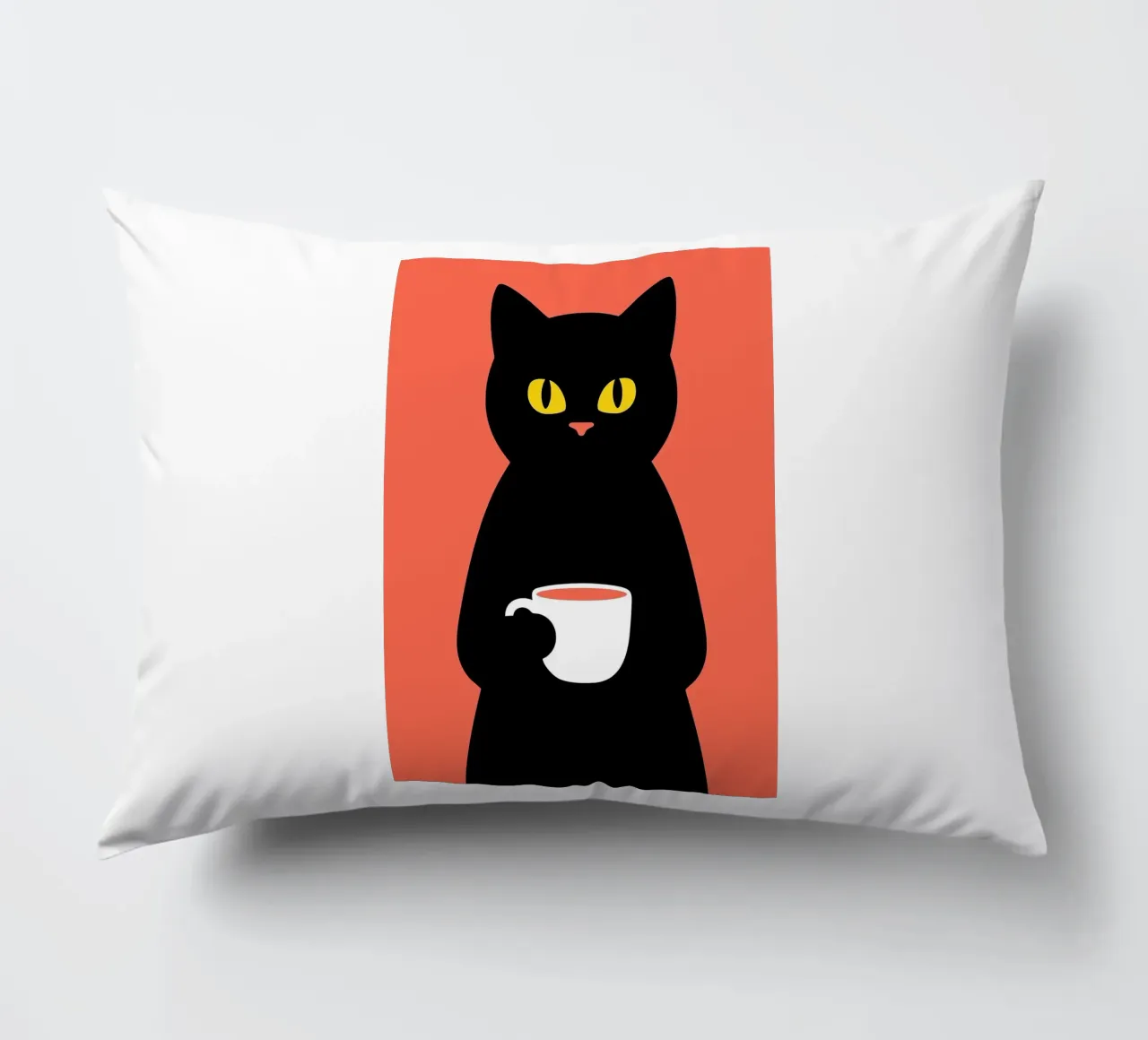Gatto nero con tazza di caffè cuscino da Arjun