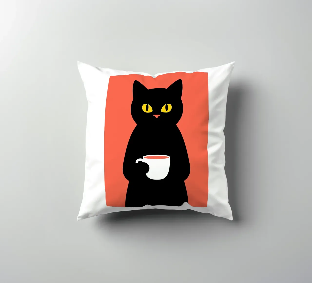 Gatto nero con tazza di caffè cuscino da Arjun