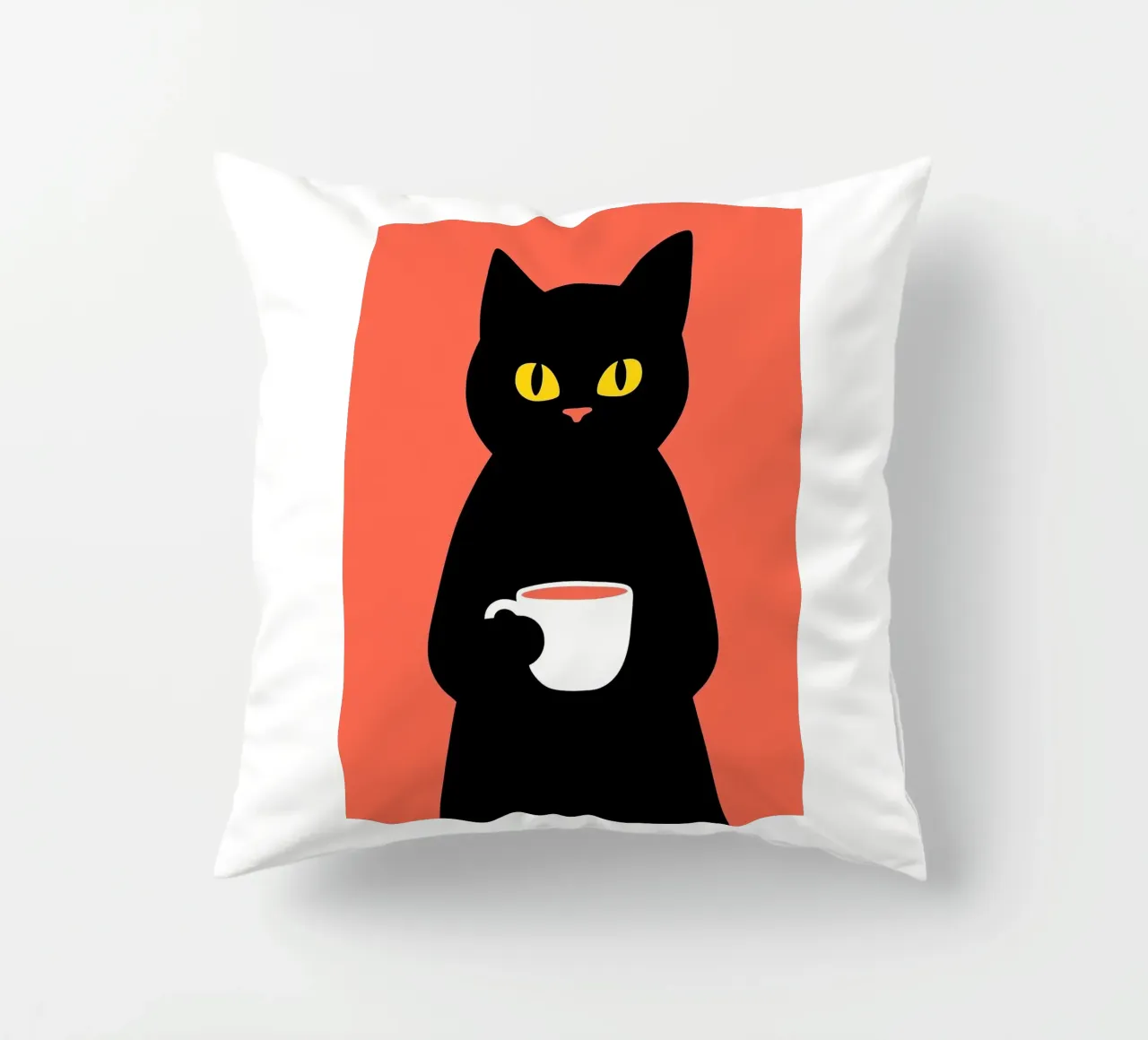 Gatto nero con tazza di caffè cuscino da Arjun