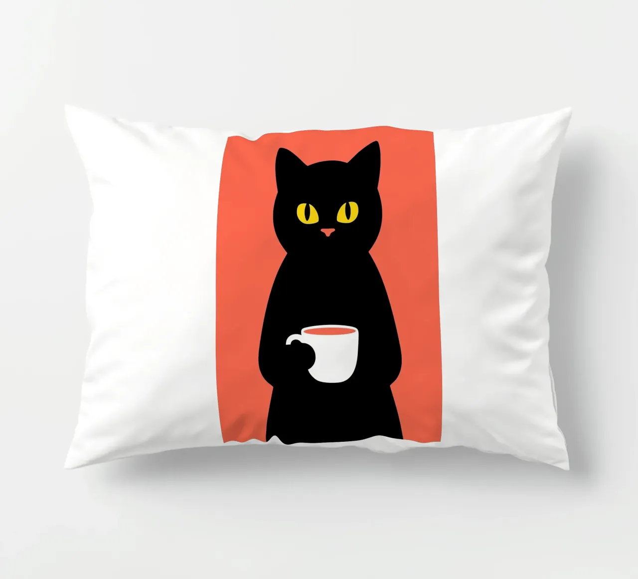 Gatto nero con tazza di caffè cuscino da Arjun