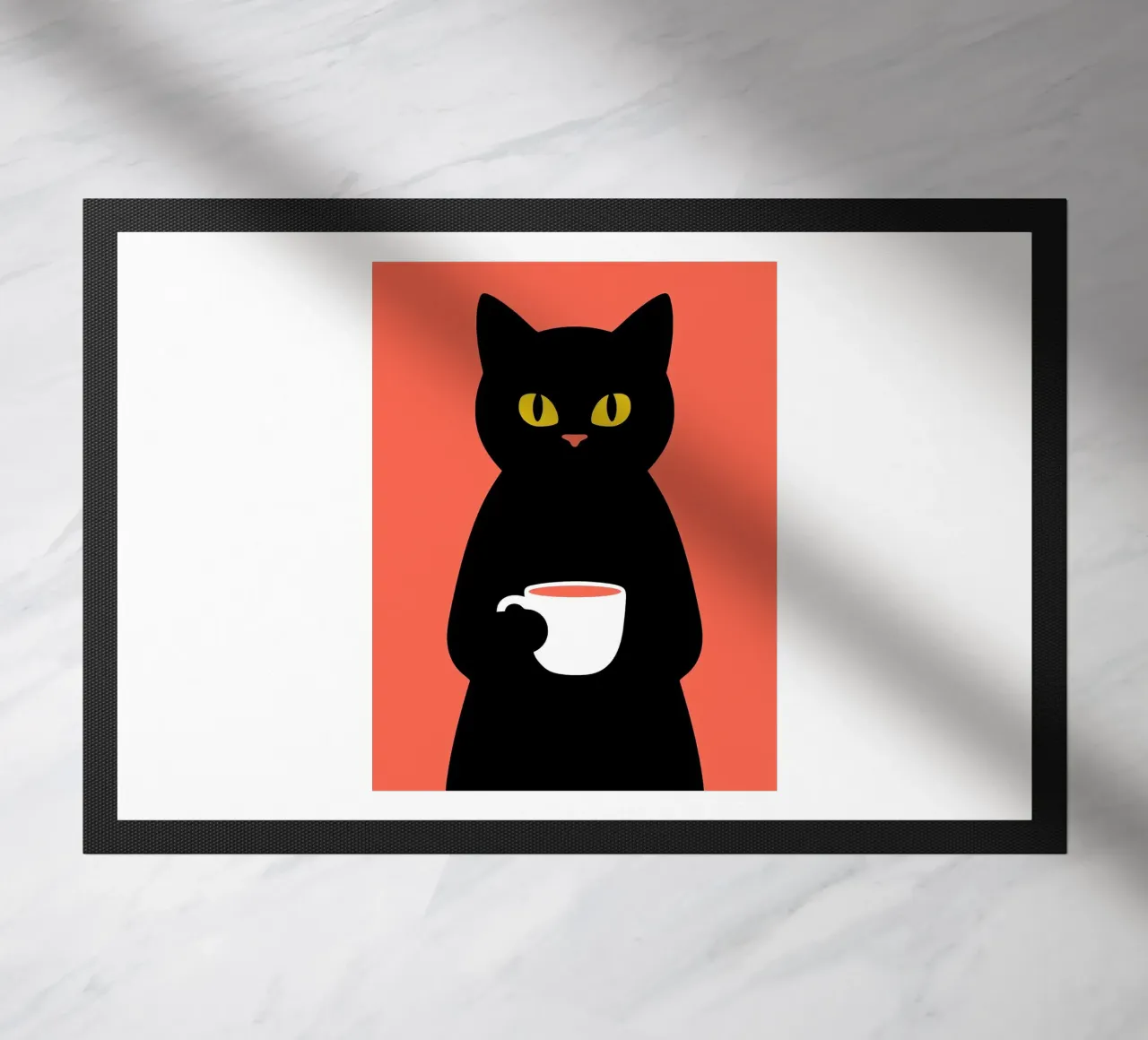 Gatto nero con tazza di caffè zerbino da Arjun