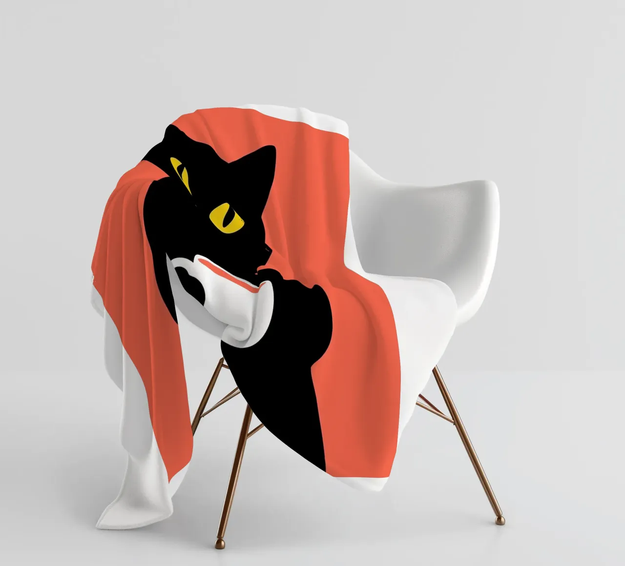 Gatto nero con tazza di caffè coperta in pile da Arjun
