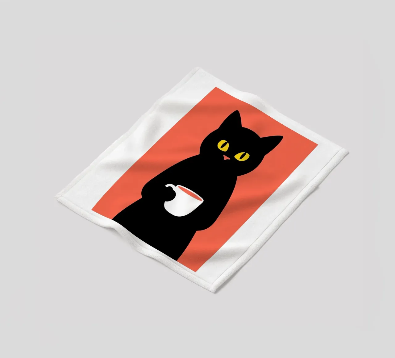 Gatto nero con tazza di caffè coperta in pile da Arjun