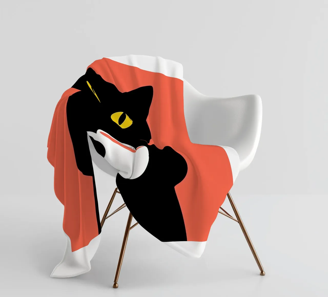 Gatto nero con tazza di caffè coperta in pile da Arjun