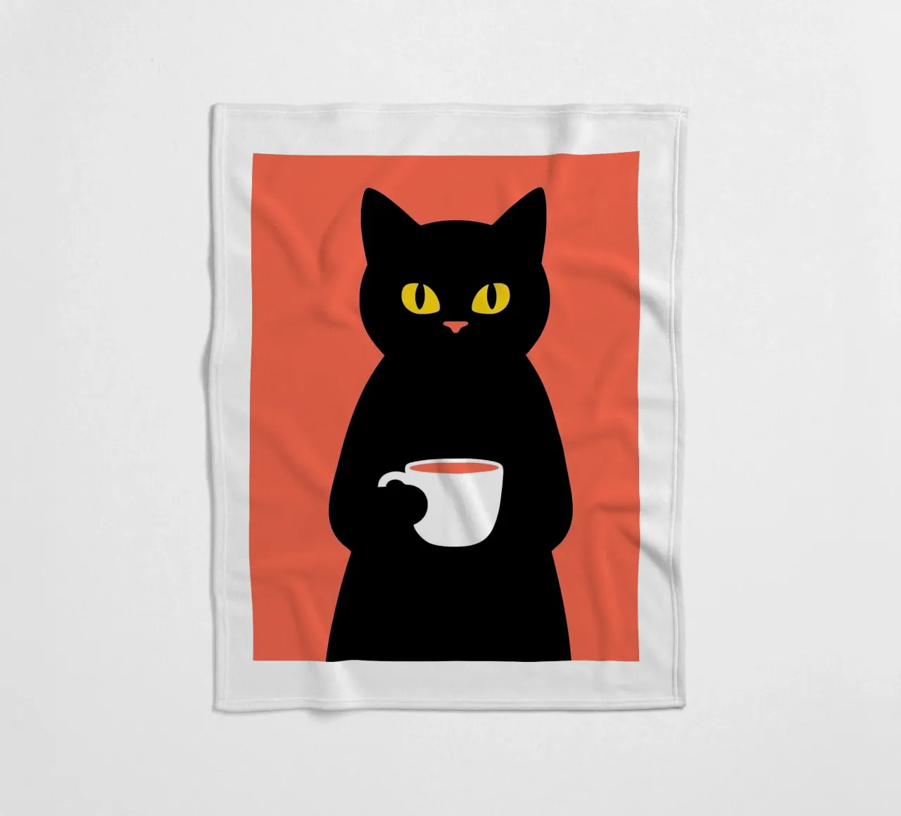 Gatto nero con tazza di caffè coperta in pile da Arjun