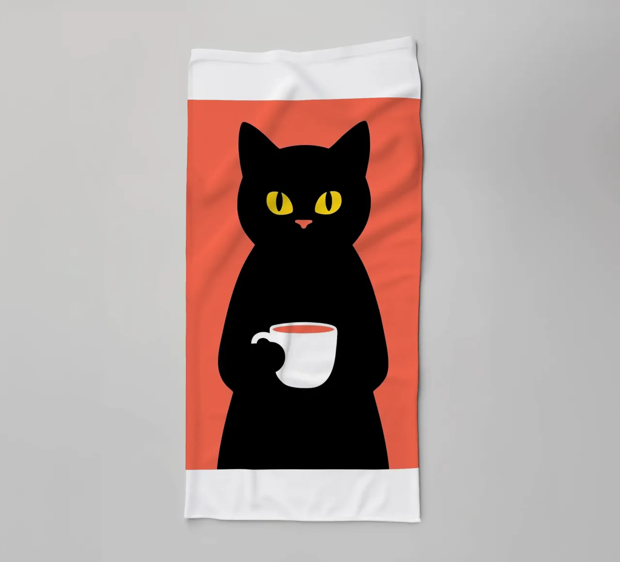 Gatto nero con tazza di caffè asciugamano da bagno da Arjun