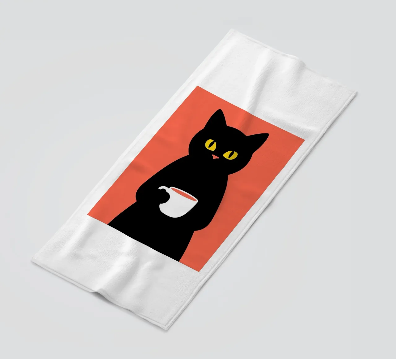 Gatto nero con tazza di caffè telo mare da Arjun