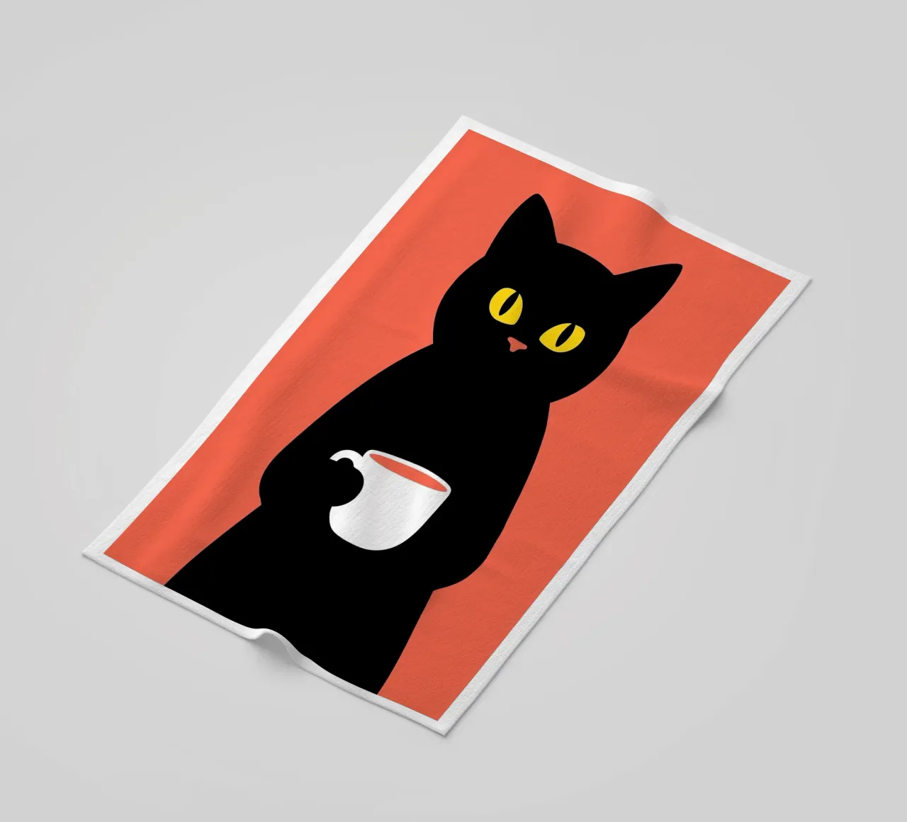 Gatto nero con tazza di caffè telo mare da Arjun