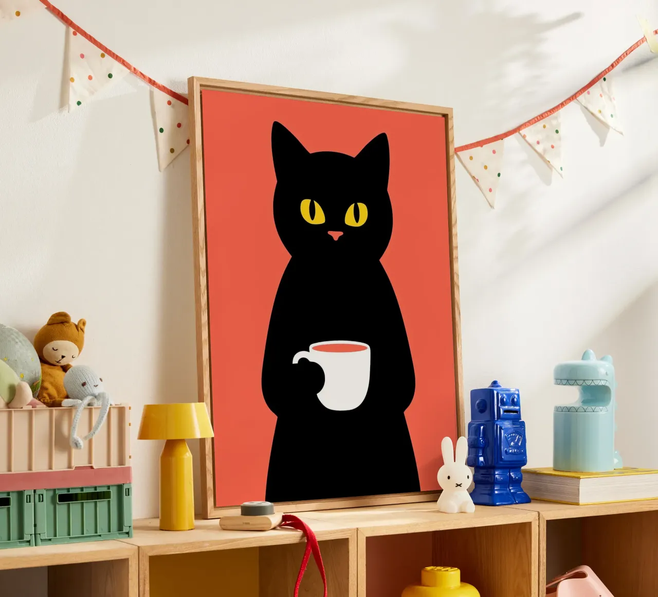 Gatto nero con tazza di caffè plexiglass da Arjun
