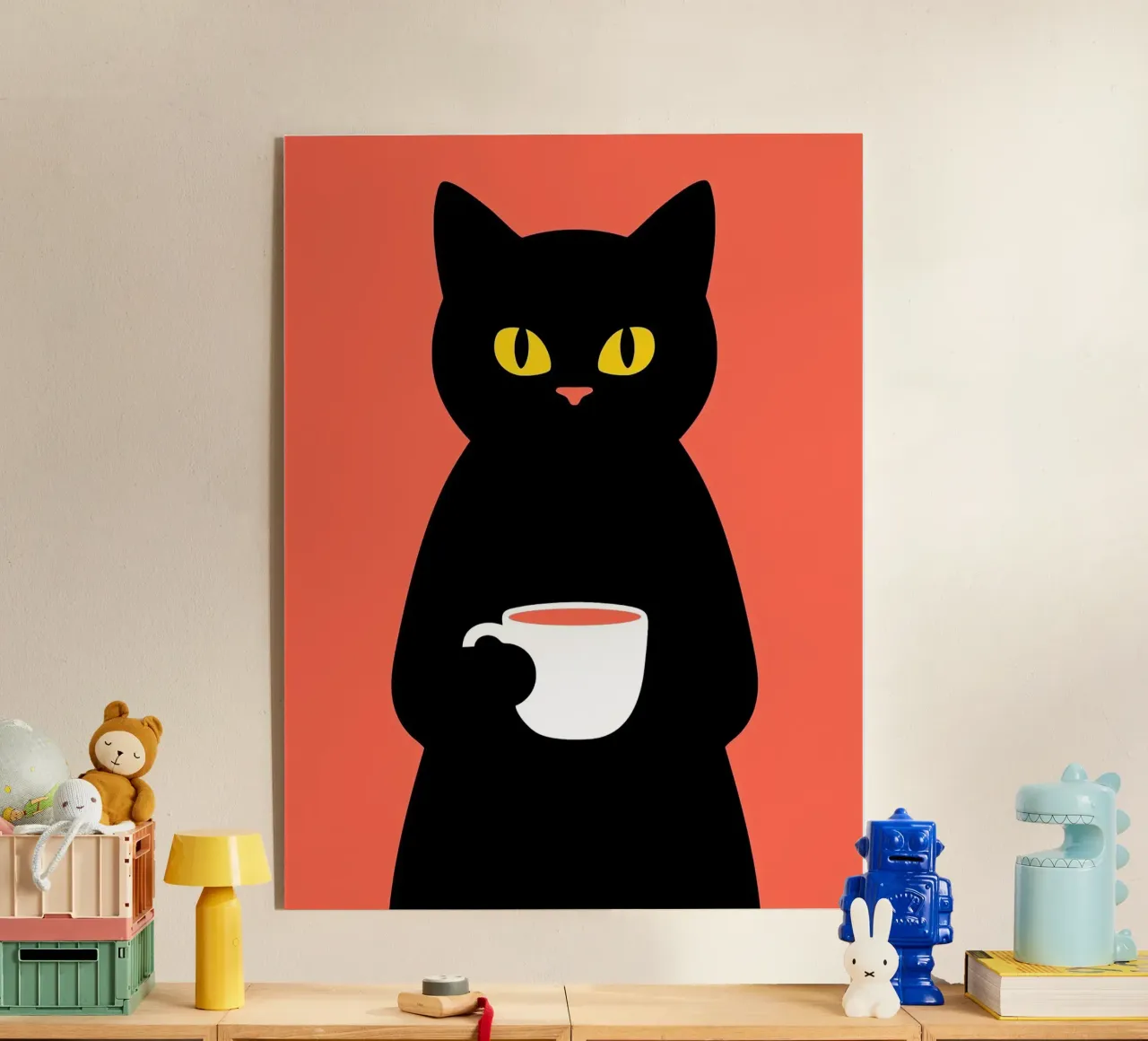 Gatto nero con tazza di caffè plexiglass da Arjun