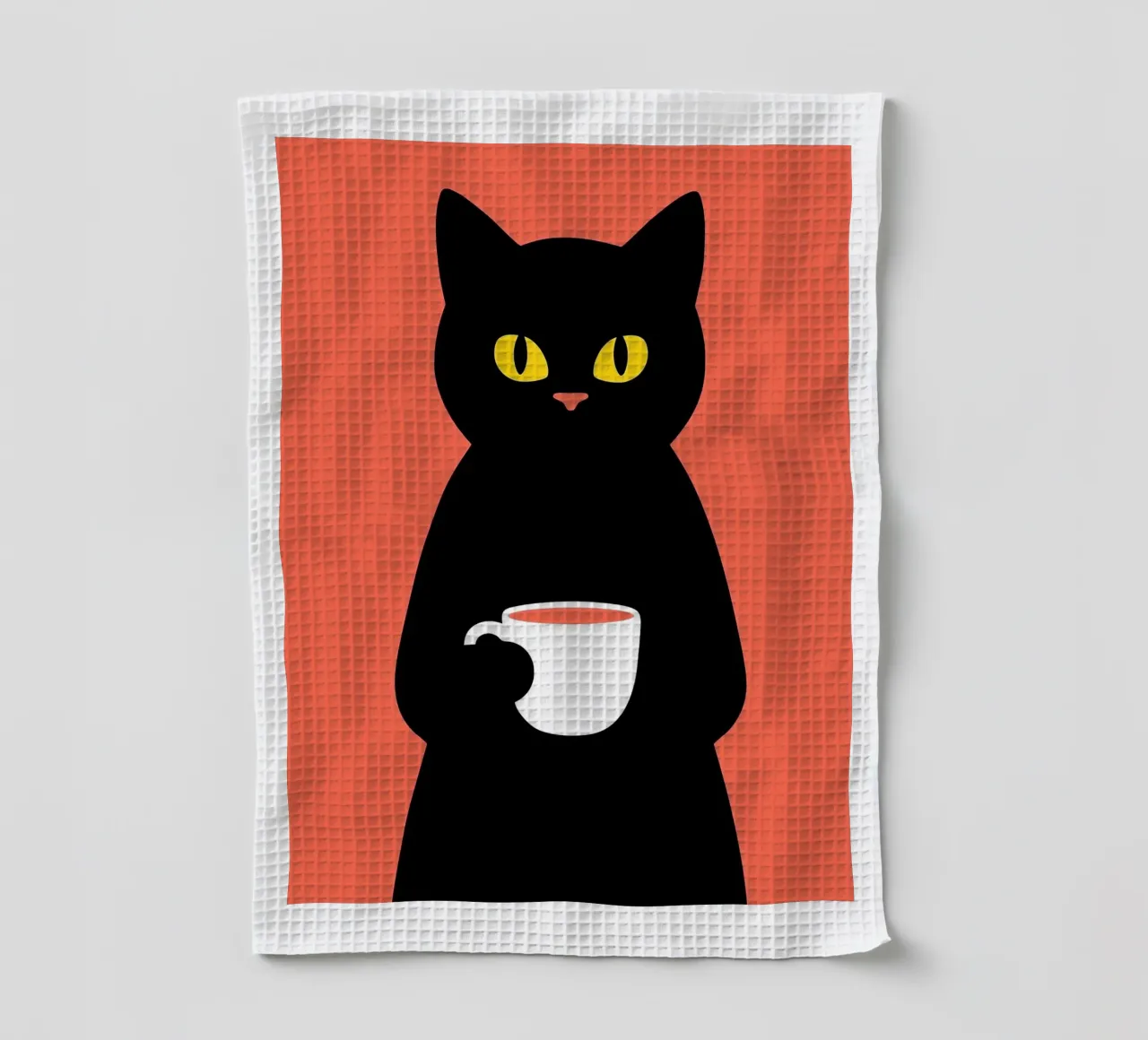 Gatto nero con tazza di caffè canovaccio da cucina da Arjun