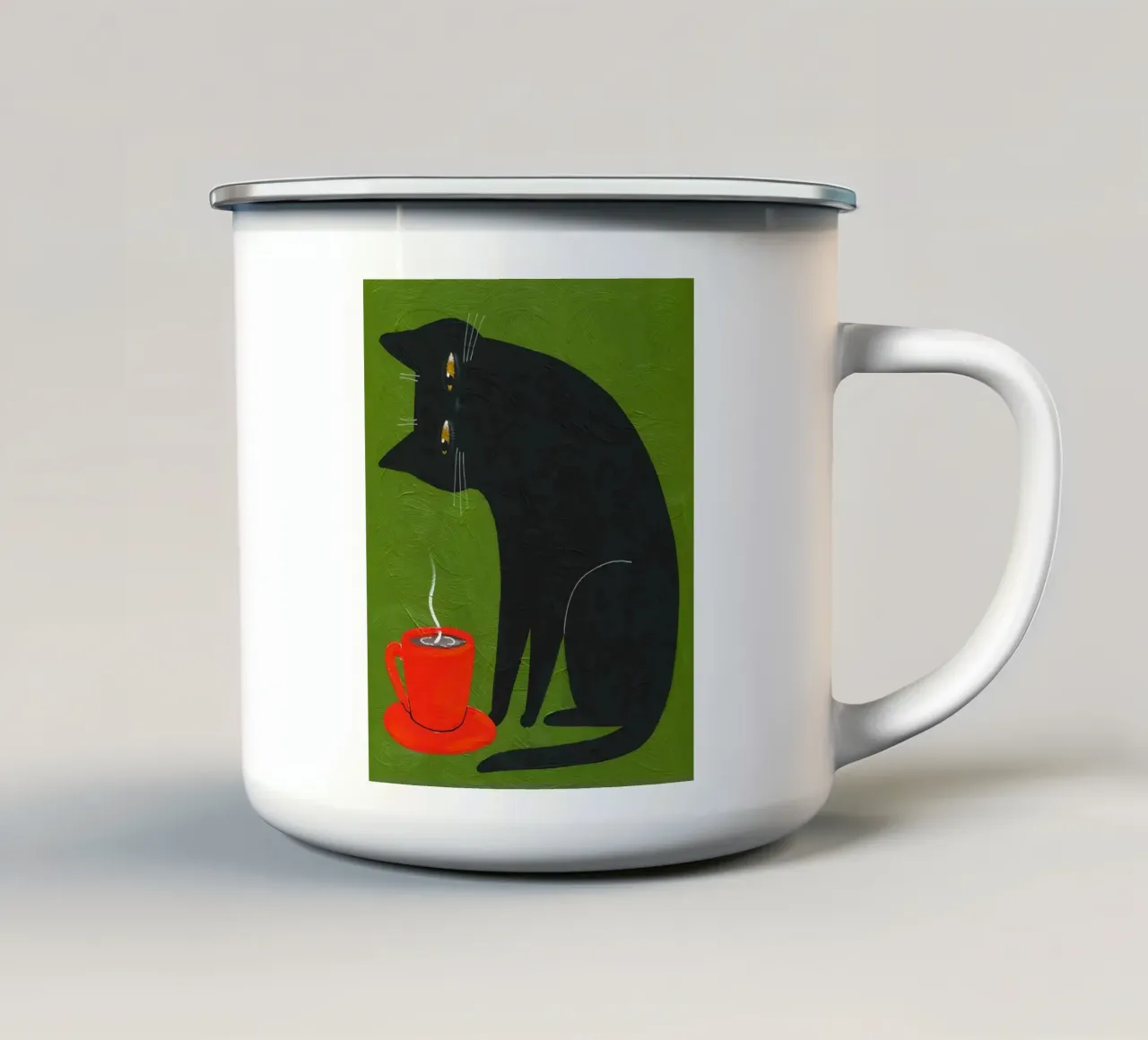 Gatto nero tazza in smalto da Arjun