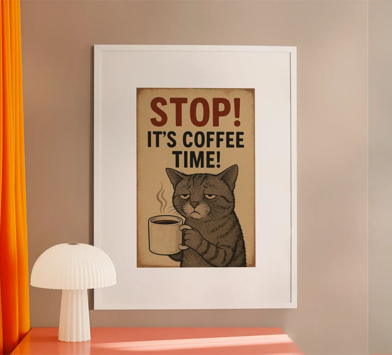 È l'ora del caffè poster con telaio in legno da Arjun