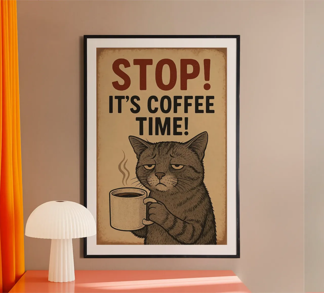 È l'ora del caffè poster con telaio in legno da Arjun