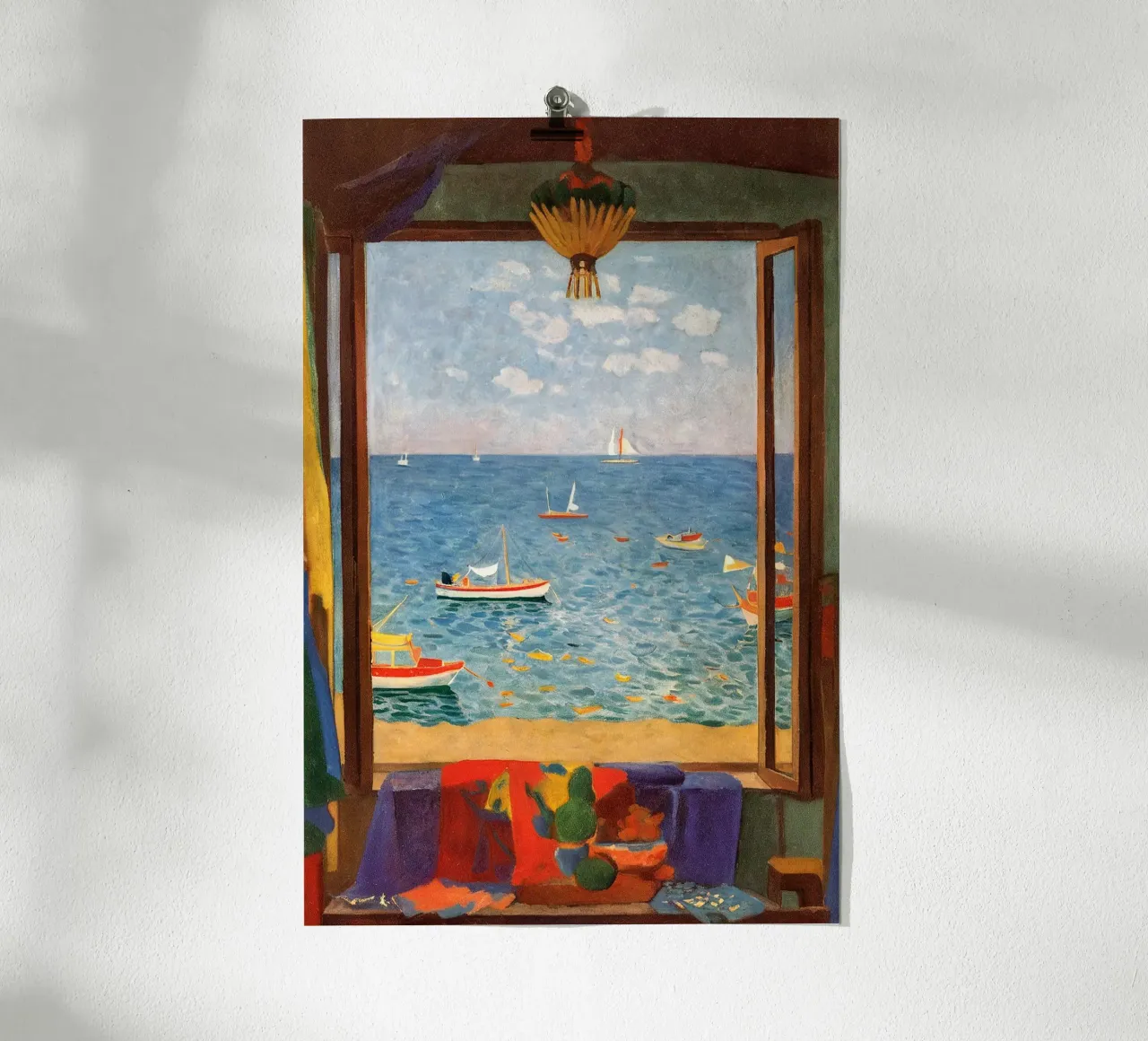 Vista mare - Poster per finestra mediterranea con barche a vela poster con telaio in legno da Studio Sori