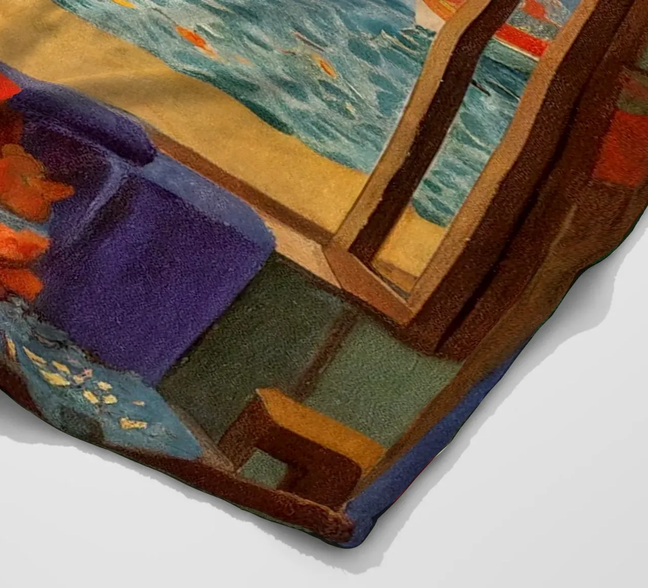Sea view - Mediterranean window poster with sailing boats fleece blanket by Studio Sori