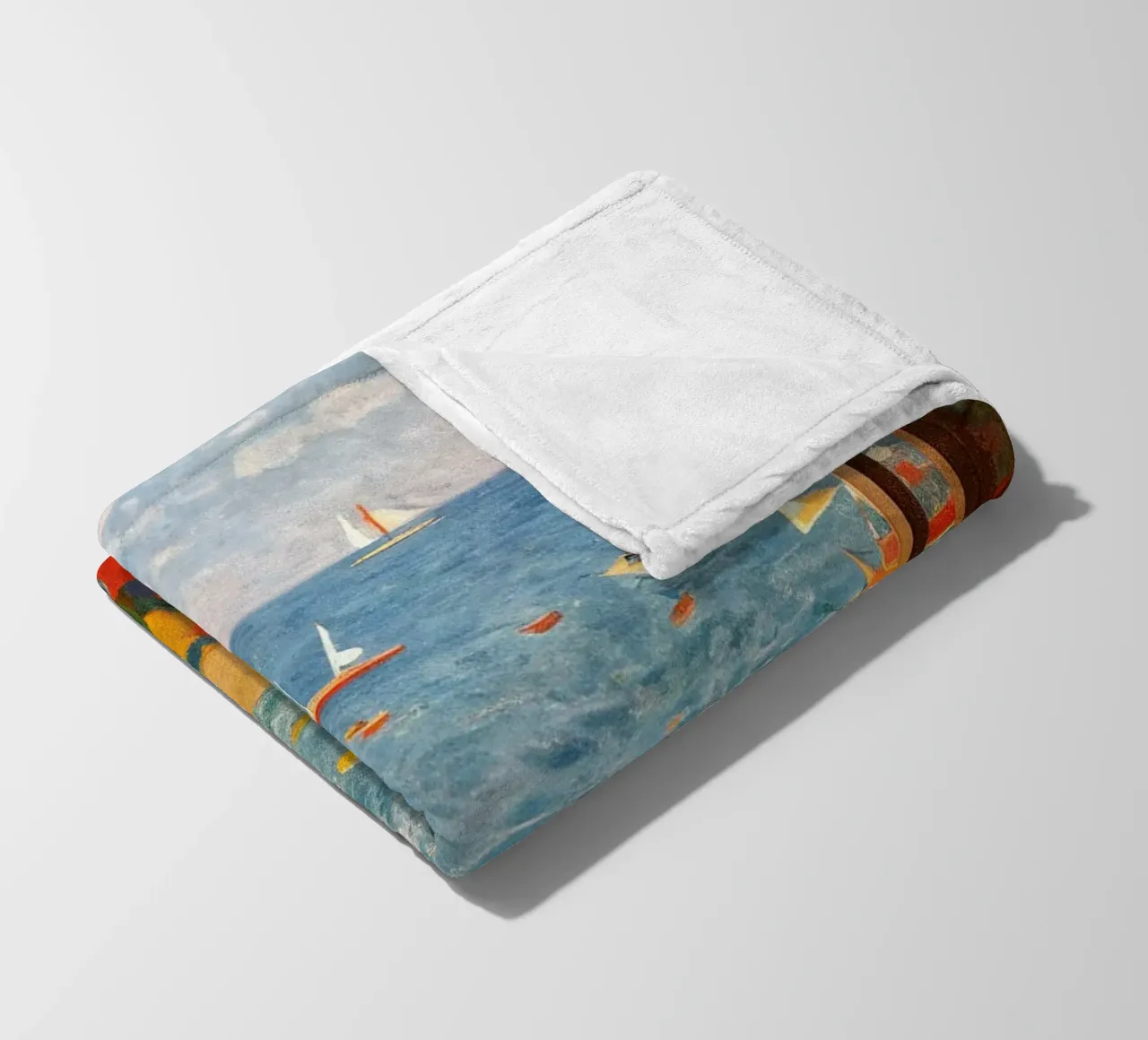 Sea view - Mediterranean window poster with sailing boats fleece blanket by Studio Sori