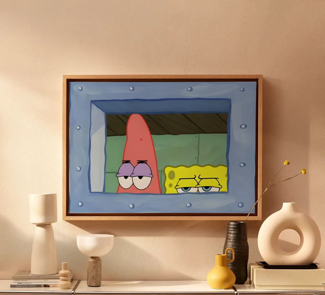 Patrick and SpongeBob Leinwand mit Schattenfugenrahmen von Low poly art