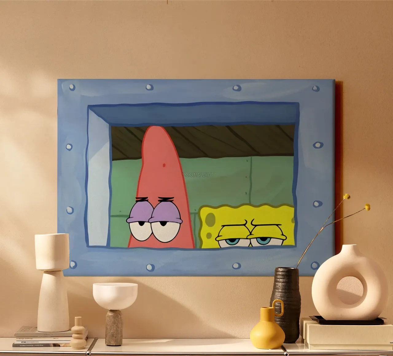Patrick and SpongeBob Leinwand mit Schattenfugenrahmen von Low poly art