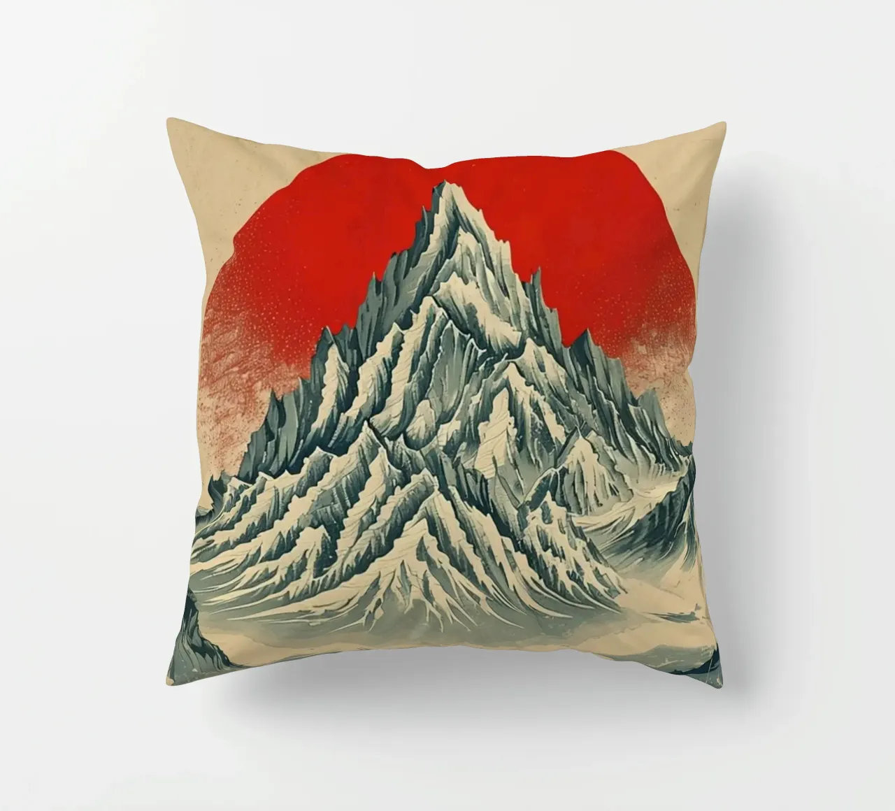 Il monte Fuji e il sole rosso: Un sereno paesaggio giapponese d'epoca cuscino da Artistic-shop