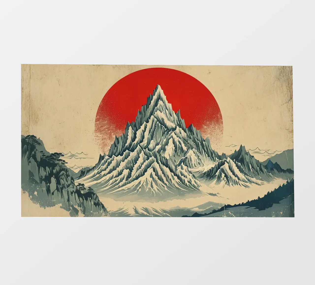 Il monte Fuji e il sole rosso: Un sereno paesaggio giapponese d'epoca pellicola backlit da Artistic-shop