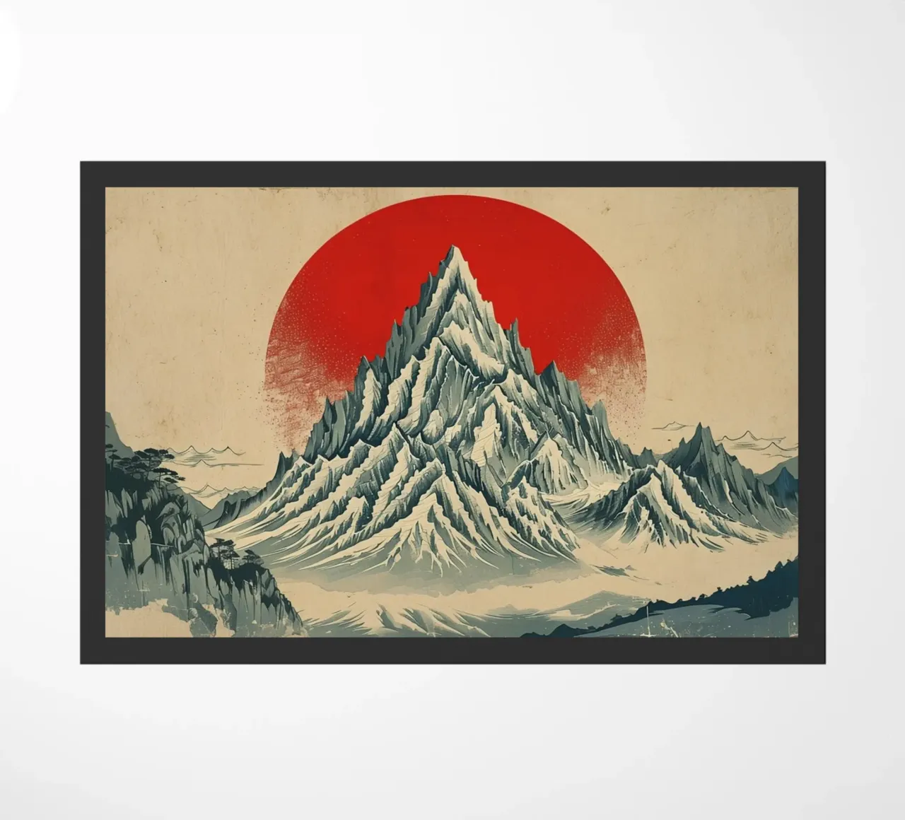 Il monte Fuji e il sole rosso: Un sereno paesaggio giapponese d'epoca zerbino da Artistic-shop