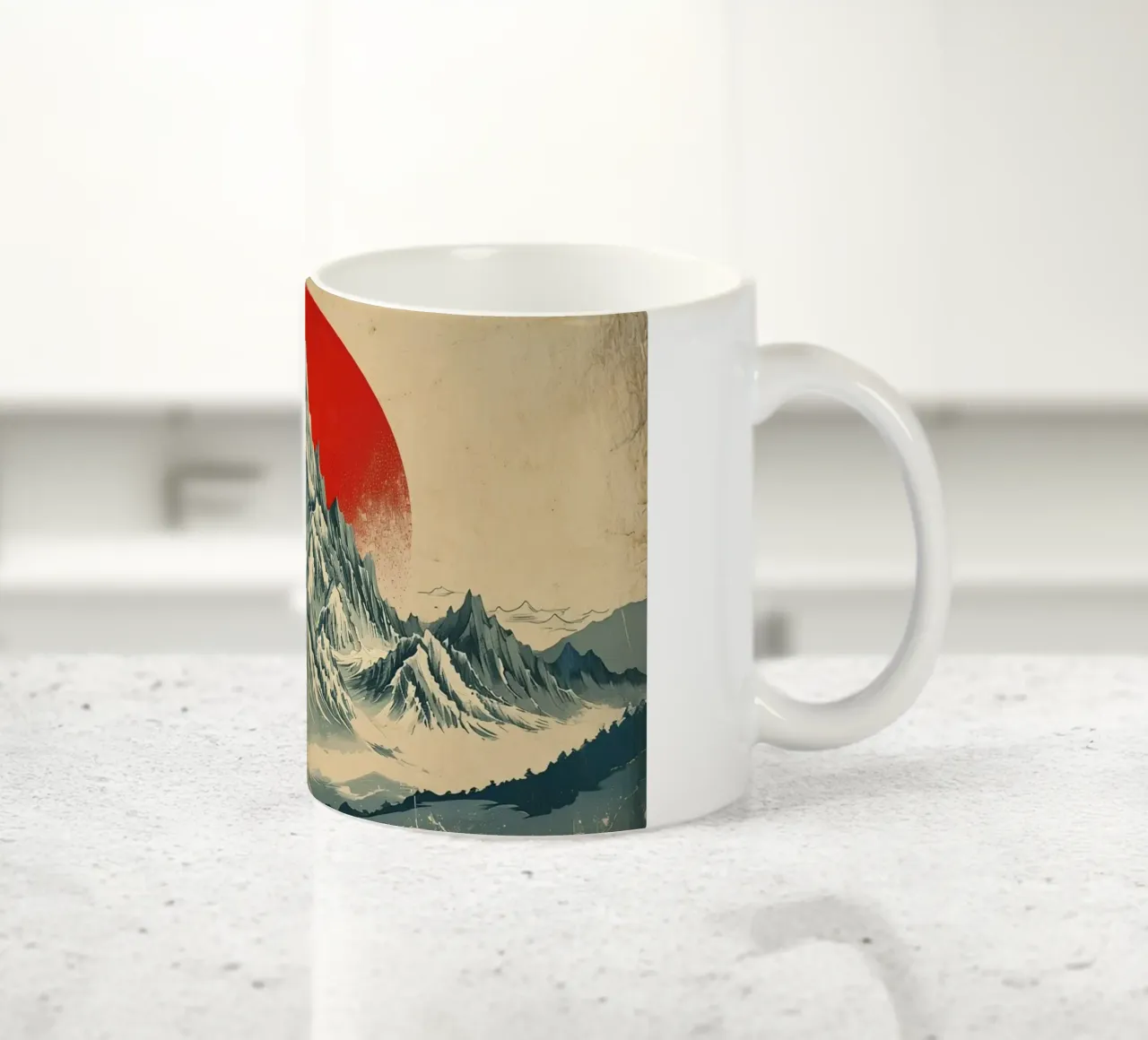 Il monte Fuji e il sole rosso: Un sereno paesaggio giapponese d'epoca tazza in ceramica da Artistic-shop