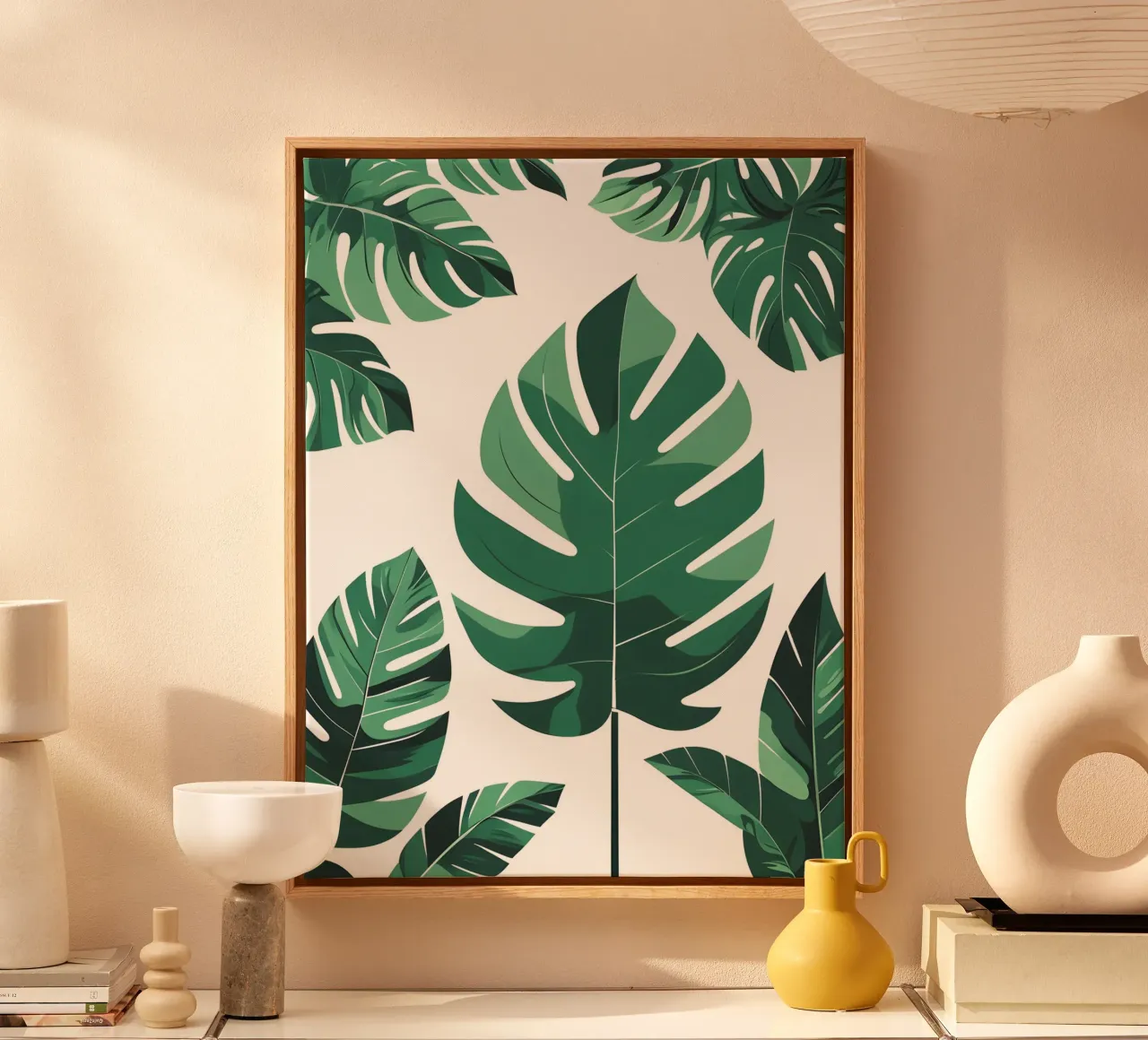 Tropisch blad abstract canvas met Baklijst van The Green Room