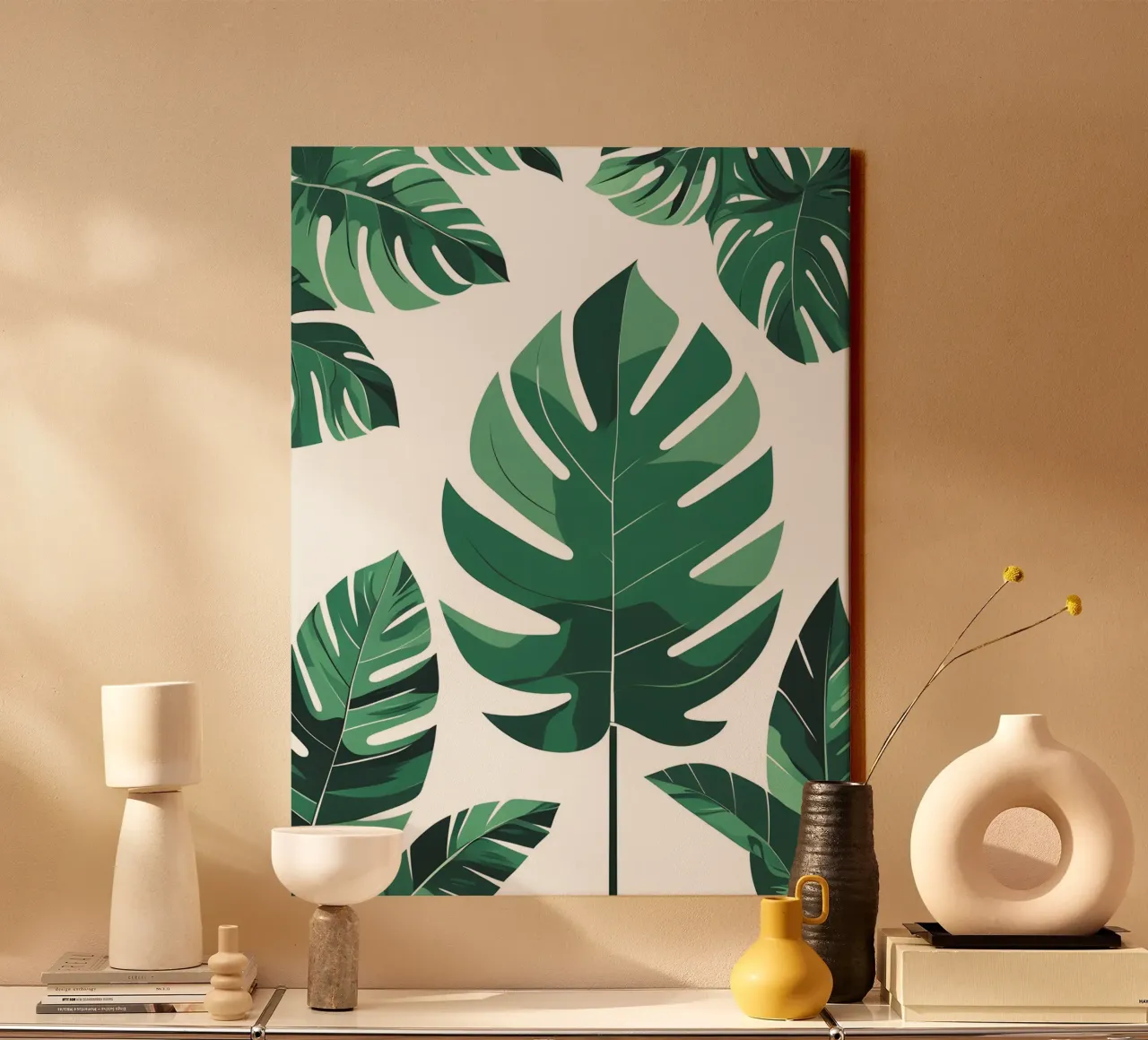 Tropisch blad abstract canvas met Baklijst van The Green Room