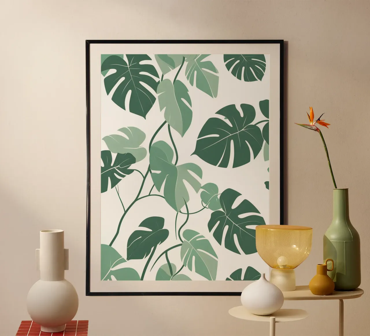 Filodendro a foglie spaccate poster con telaio in legno da The Green Room