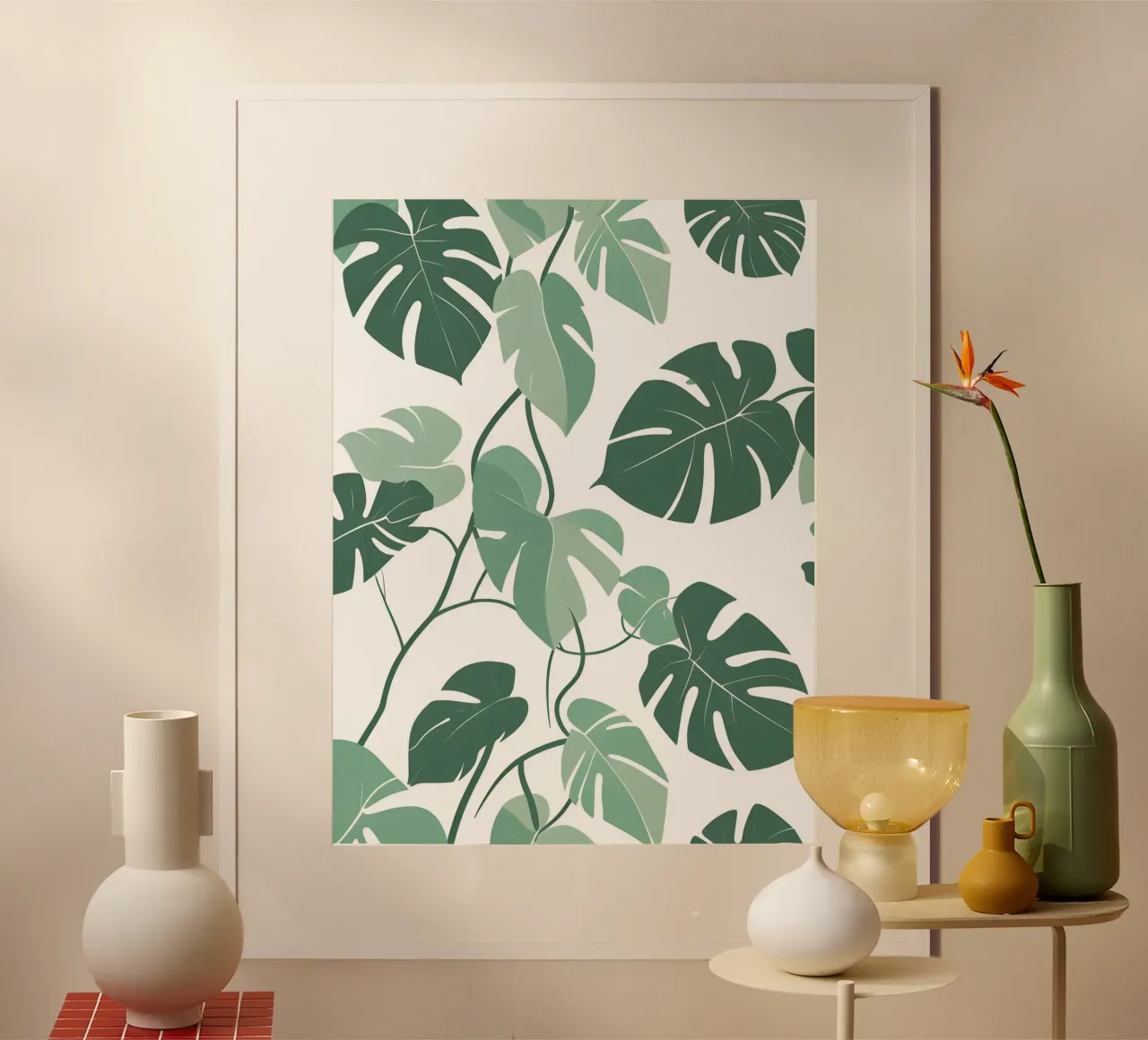 Filodendro a foglie spaccate poster con telaio in legno da The Green Room