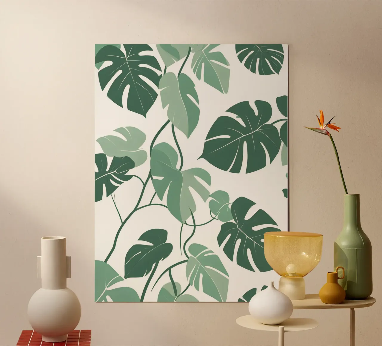 Filodendro a foglie spaccate poster con telaio in legno da The Green Room