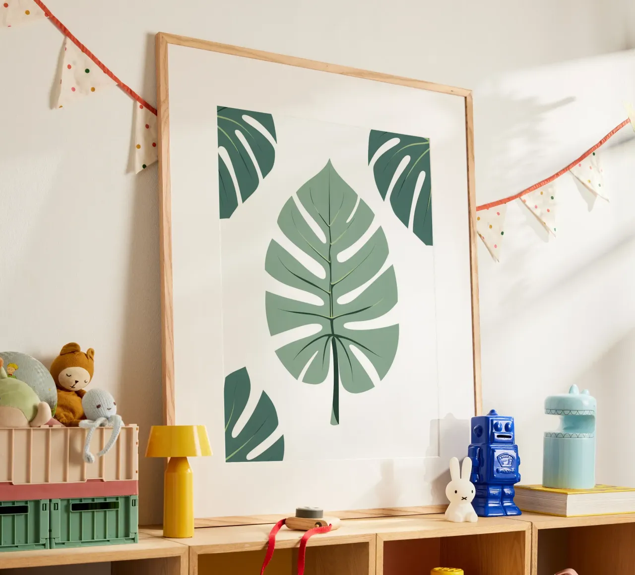 Filodendro a foglie spaccate poster con telaio in legno da The Green Room