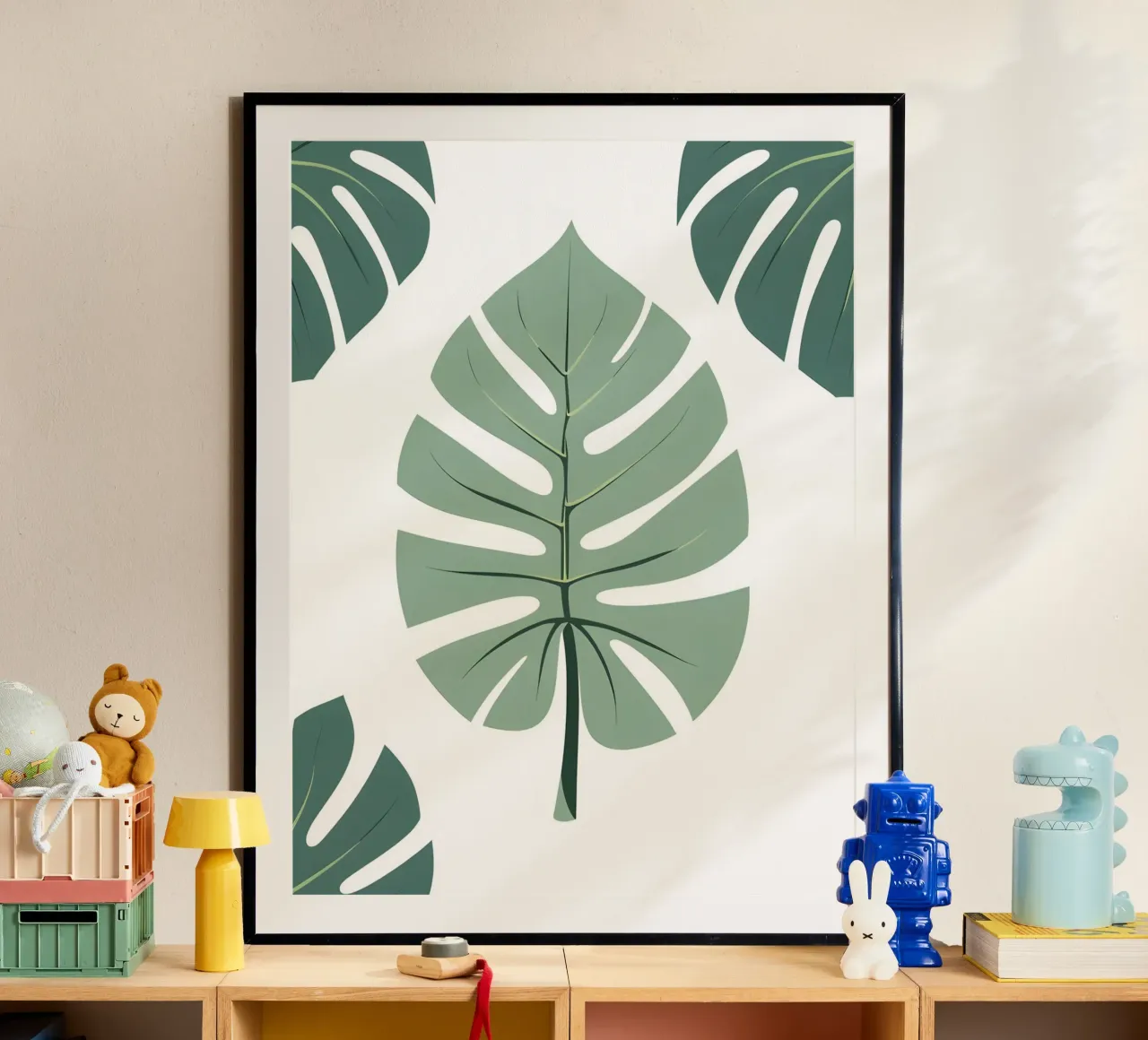 Filodendro a foglie spaccate poster con telaio in legno da The Green Room