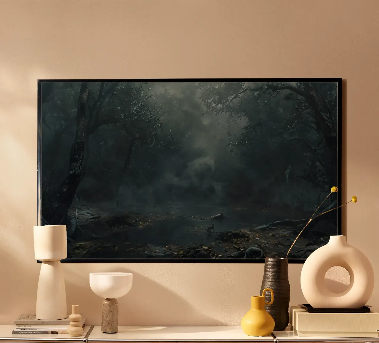 Sussurri del bosco abbandonato: Un cupo enigma poster con telaio in legno da Artistic-shop