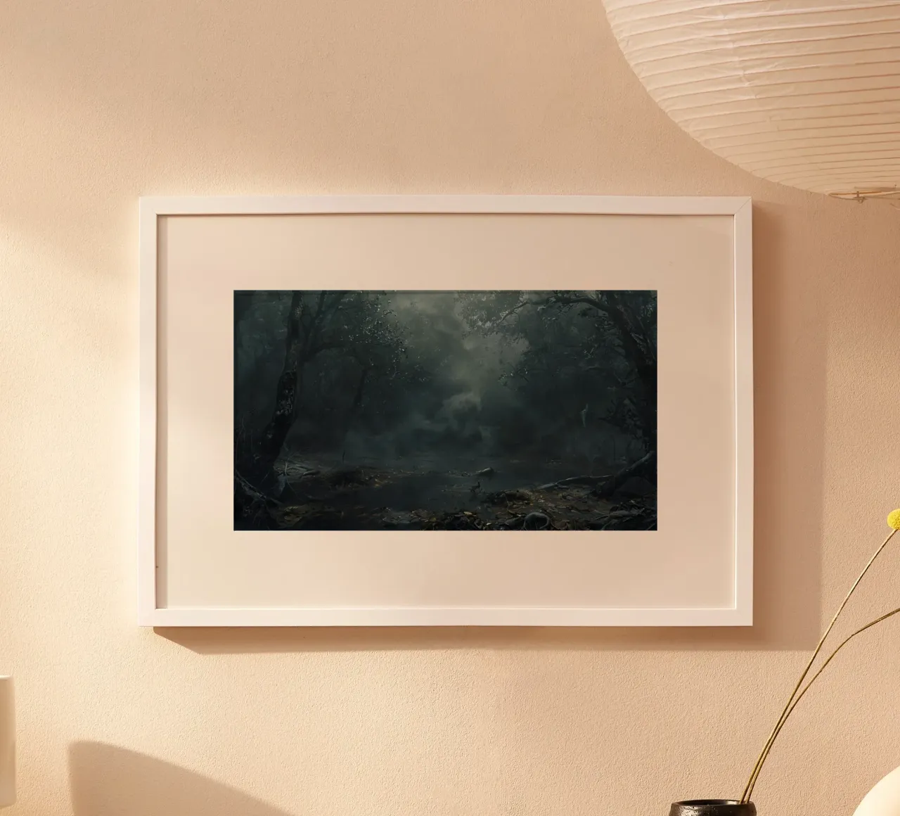 Sussurri del bosco abbandonato: Un cupo enigma poster con telaio in legno da Artistic-shop