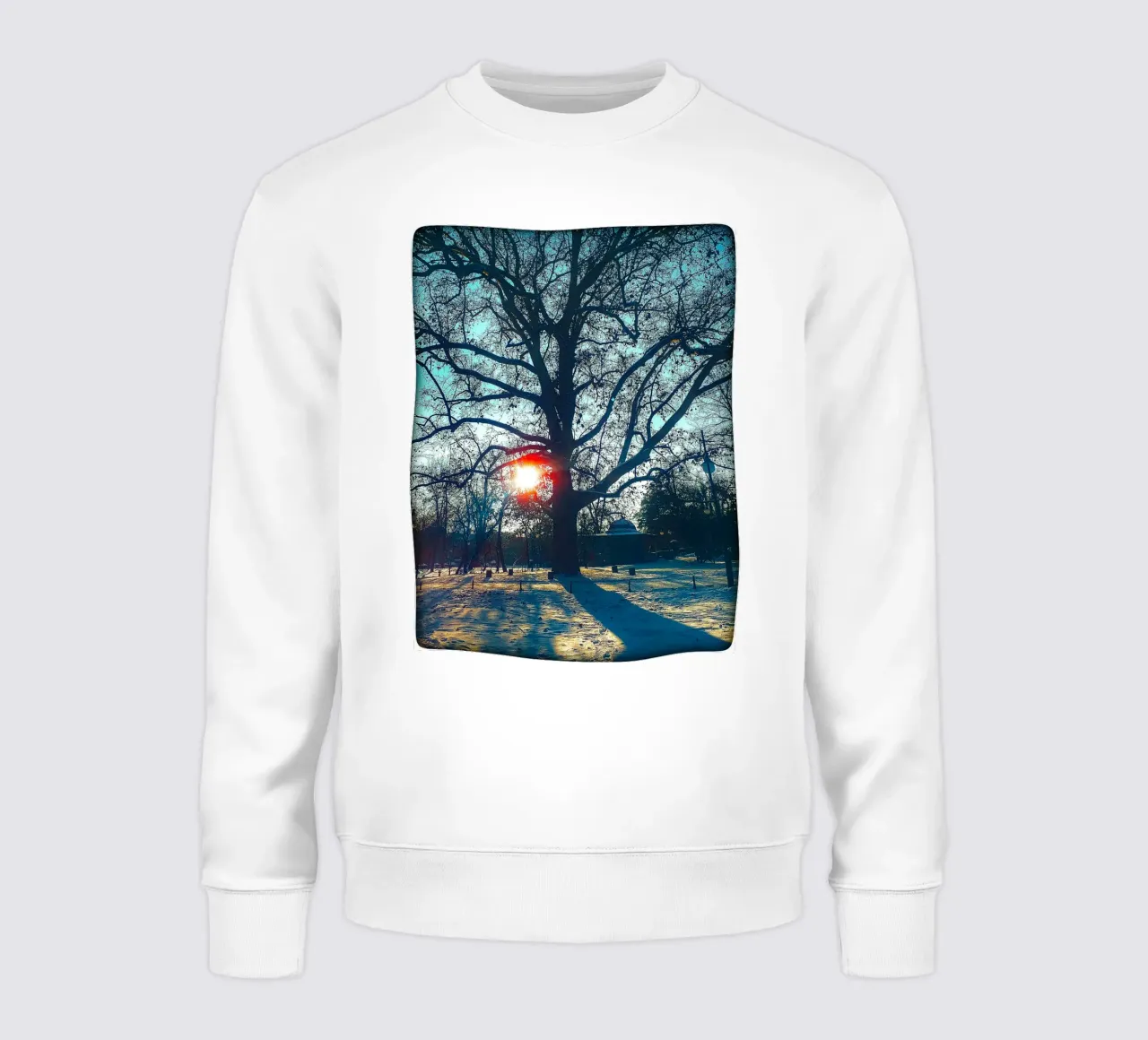 El ojo que lo ve todo - Impresión de un árbol de invierno al atardecer sudadera de jay