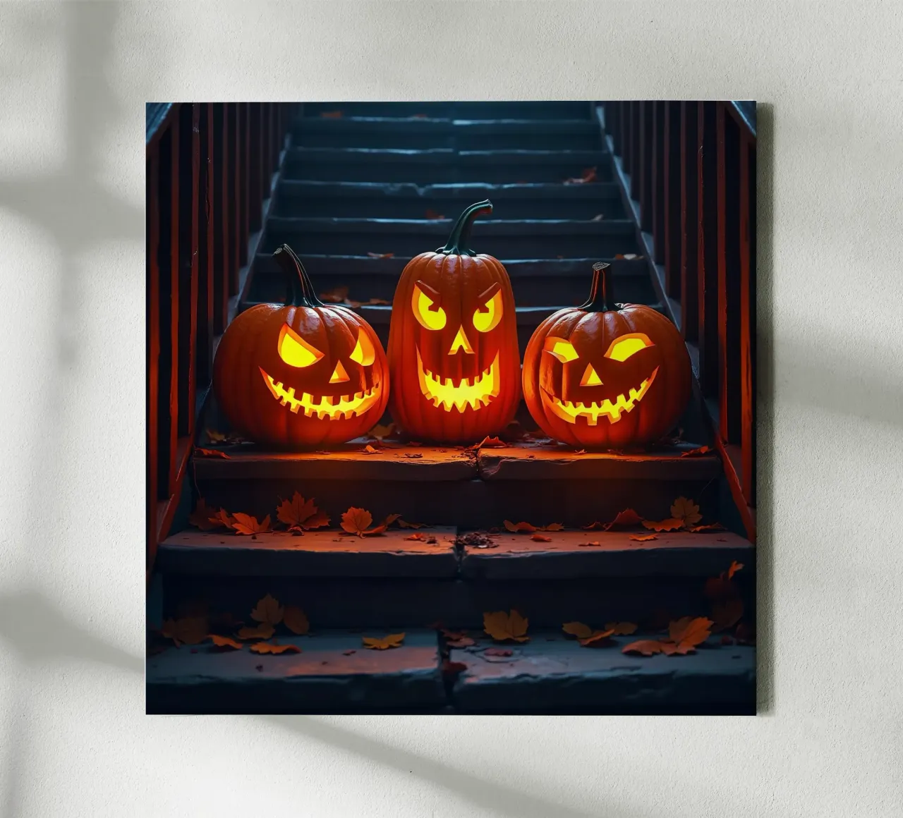 Halloween_tre zucche sulle scale_1 tela con Cornice a cassetta da Fantasie & Mystikwelten by LK