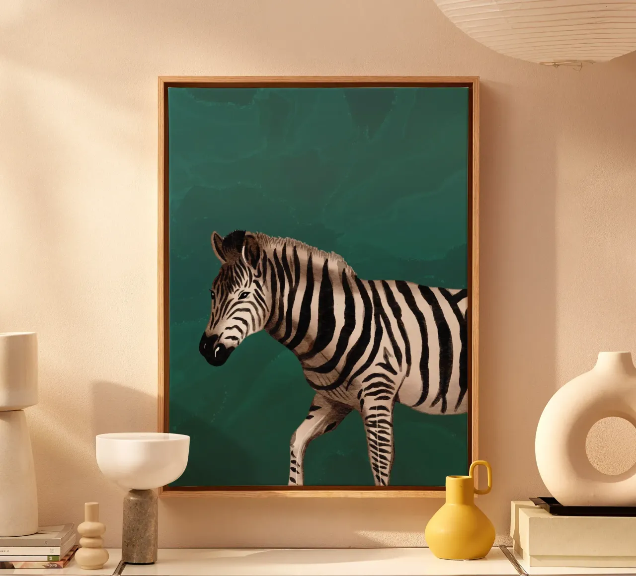 Smaragdgrüne Wandkunst, Zebra-Druck, Tier-Wandkunst Leinwand mit Schattenfugenrahmen von Boheme