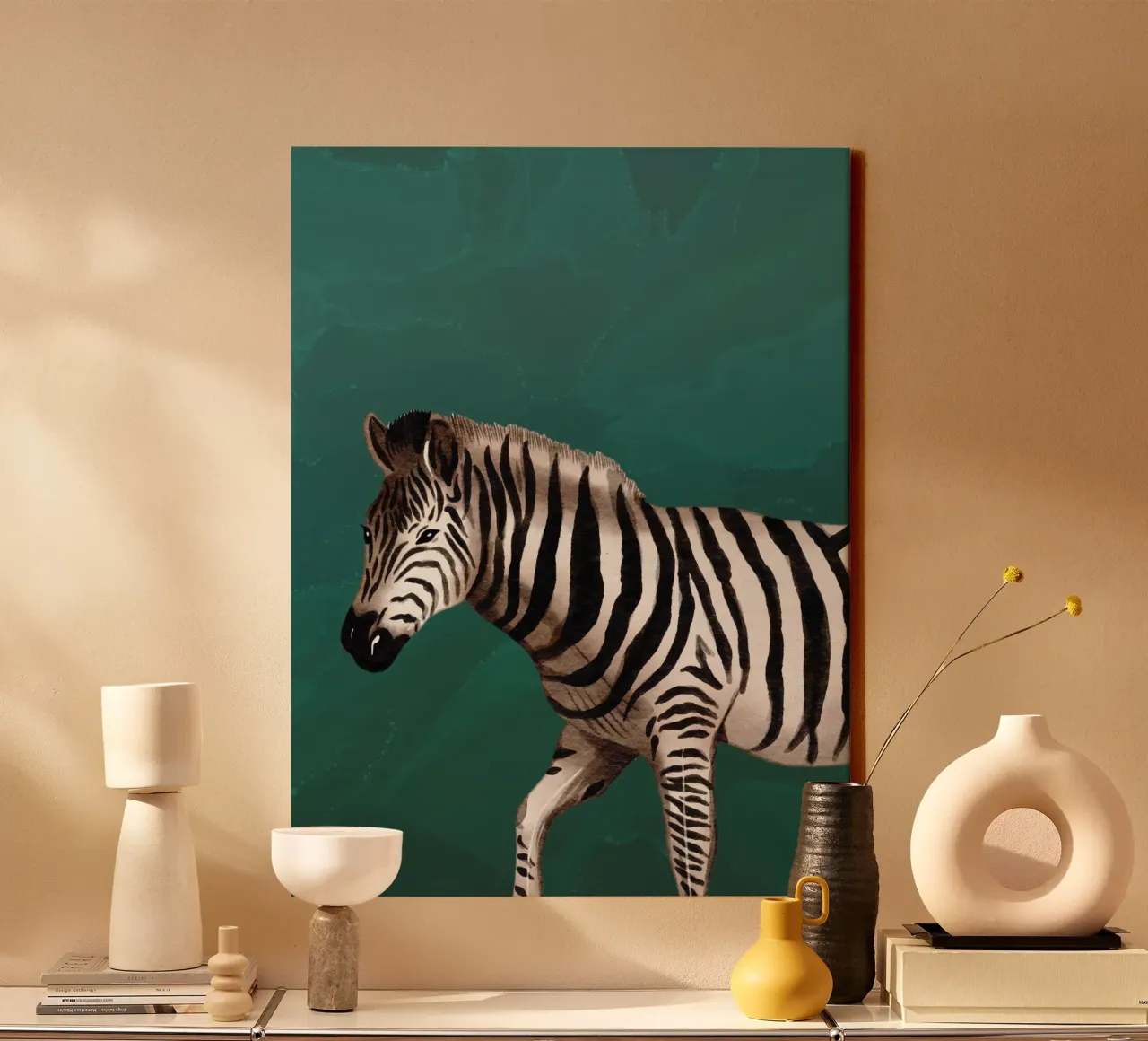 Smaragdgrüne Wandkunst, Zebra-Druck, Tier-Wandkunst Leinwand mit Schattenfugenrahmen von Boheme