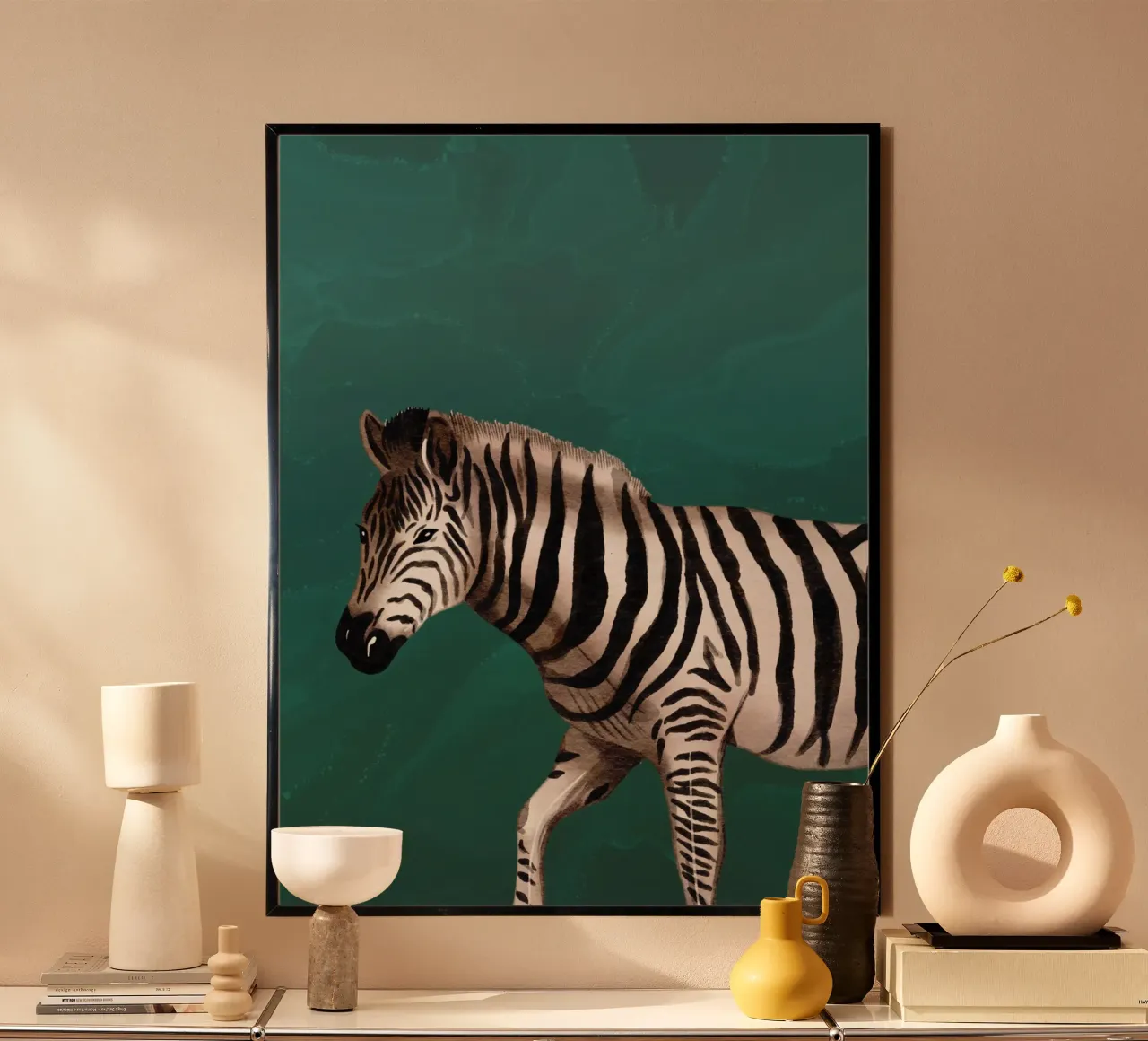 Smaragdgrüne Wandkunst, Zebra-Druck, Tier-Wandkunst Poster von Boheme