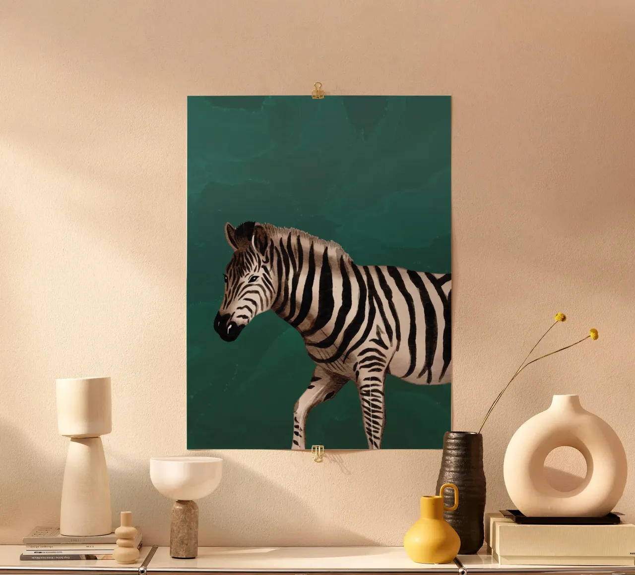 Smaragdgrüne Wandkunst, Zebra-Druck, Tier-Wandkunst Poster von Boheme