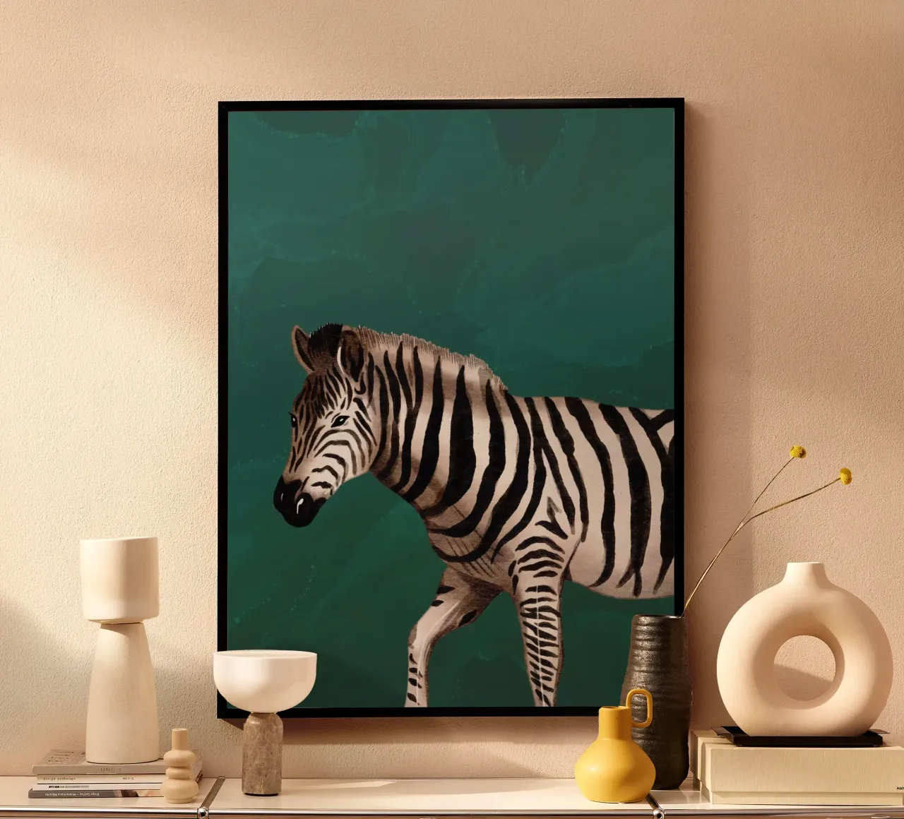 Smaragdgrüne Wandkunst, Zebra-Druck, Tier-Wandkunst Poster von Boheme
