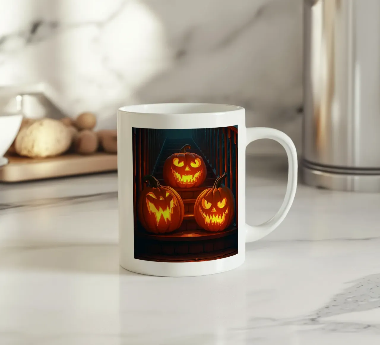 Halloween_tre zucche sulle scale_4 tazza in ceramica da Fantasie & Mystikwelten by LK