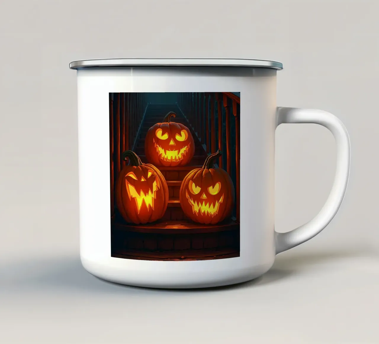 Halloween_tre zucche sulle scale_4 tazza in smalto da Fantasie & Mystikwelten by LK