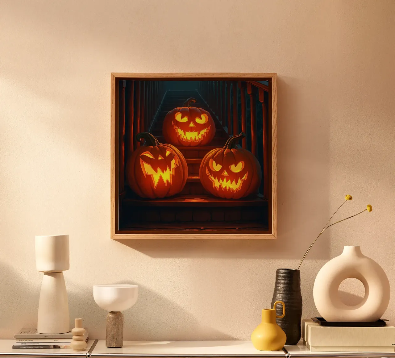 Halloween_tre zucche sulle scale_4 tela con Cornice a cassetta da Fantasie & Mystikwelten by LK
