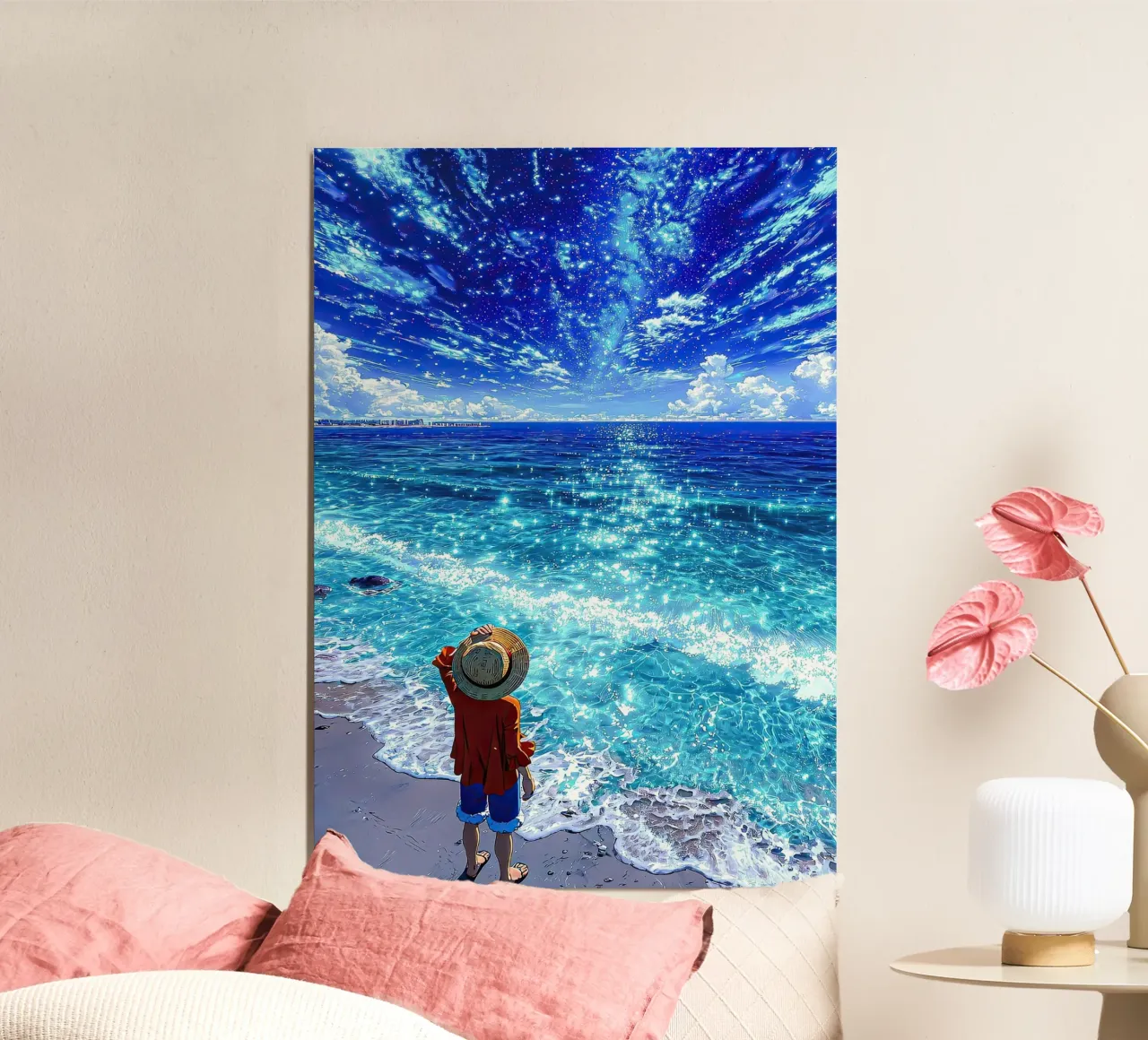 Luffy one piece poster con telaio in legno da posterindo